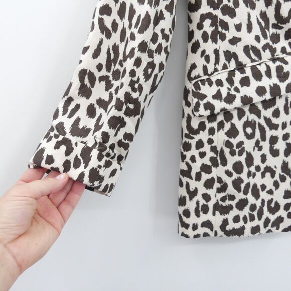 J. Crew Linen Blend Animal Print Blazer Size 2 Brown Tan Office Casual Old Money - Picture 3 of 7